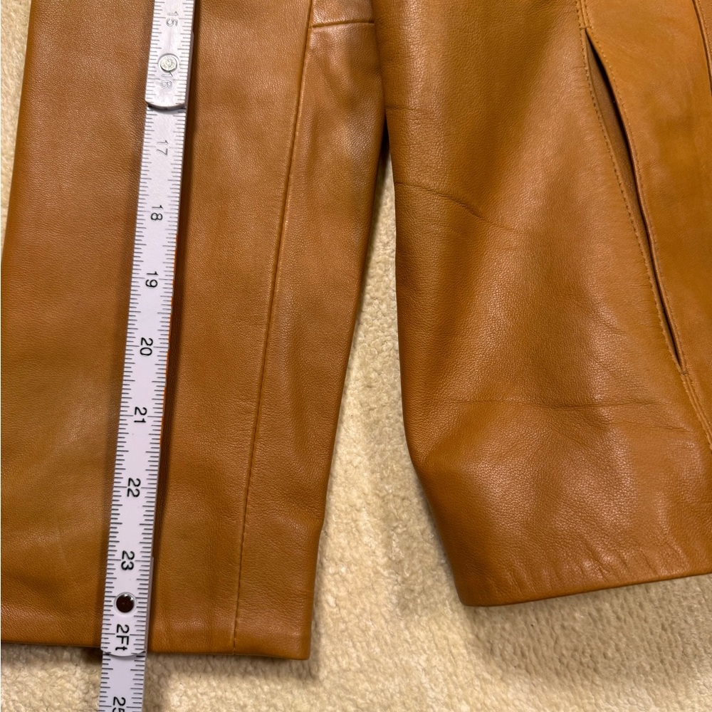 Cole Haan Brown Lambskin Leather Jacket Wing Collar Zip Front Size L - Picture 8 of 15